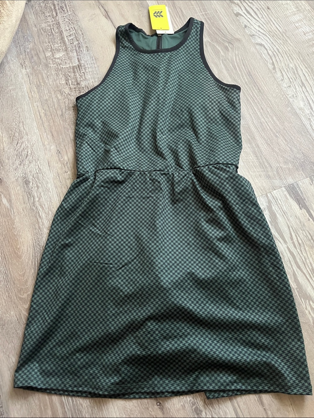 Sleeveless Dark Green Micro-Patterned A-Line Dress BUILT IN SHORTS